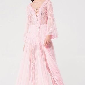 Kiki Riki Pink Flowy  Lace Maxi Dress